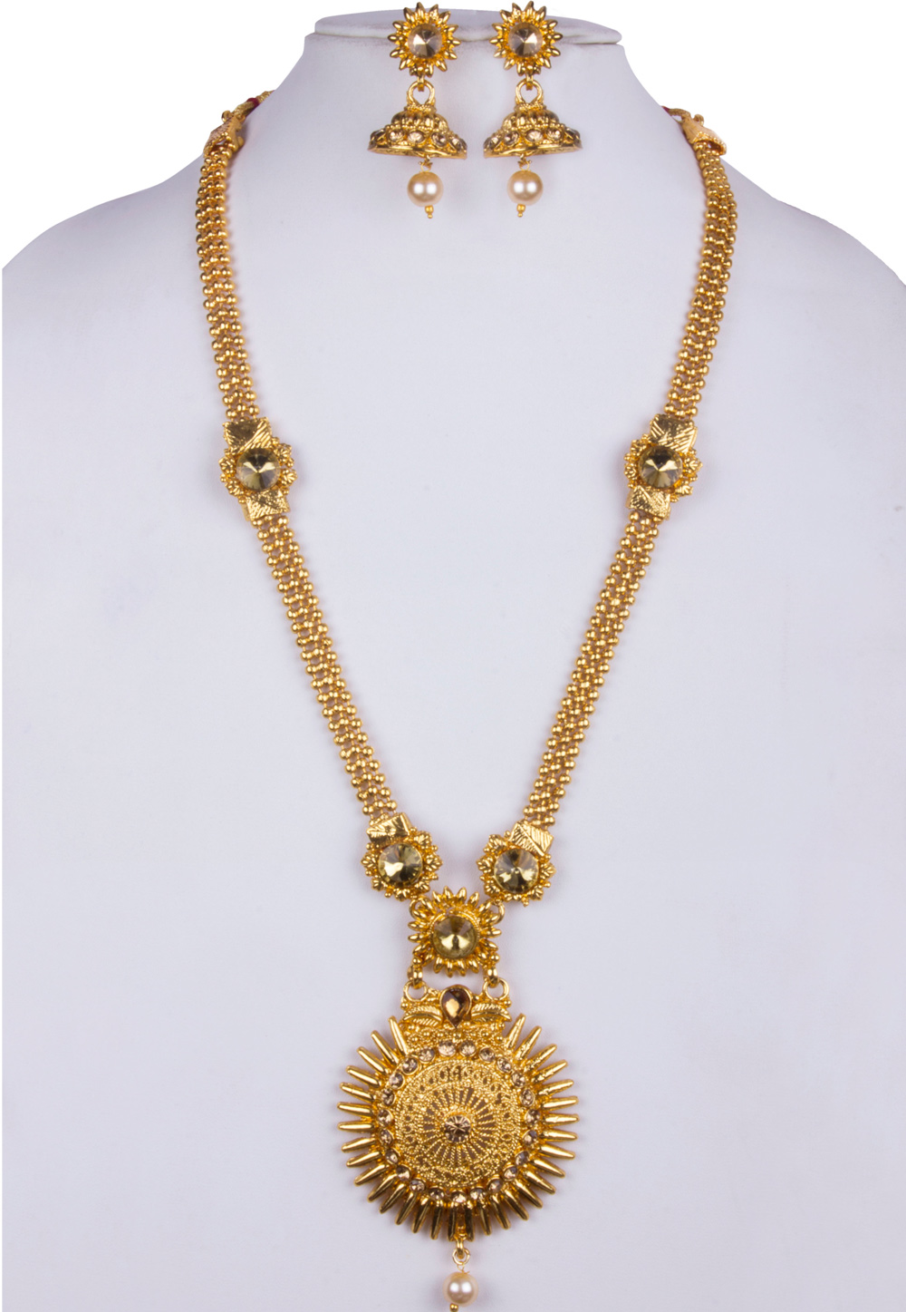 Golden Alloy Necklace With Earrings 157138
