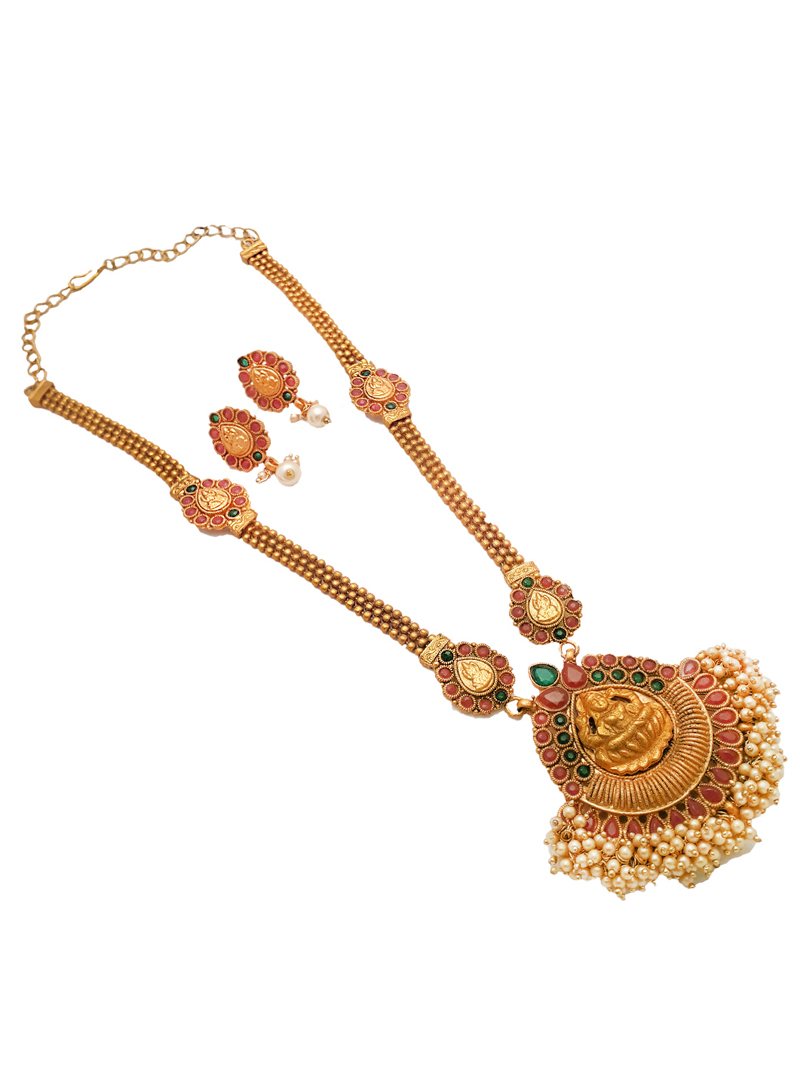 Multicolor Alloy Kundan Necklace With Earrings 148756