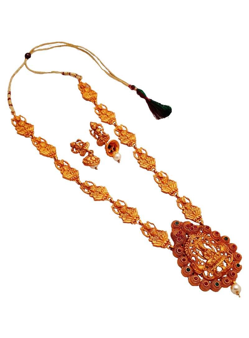 Golden Alloy Austrian Diamond Necklace With Earrings 148757