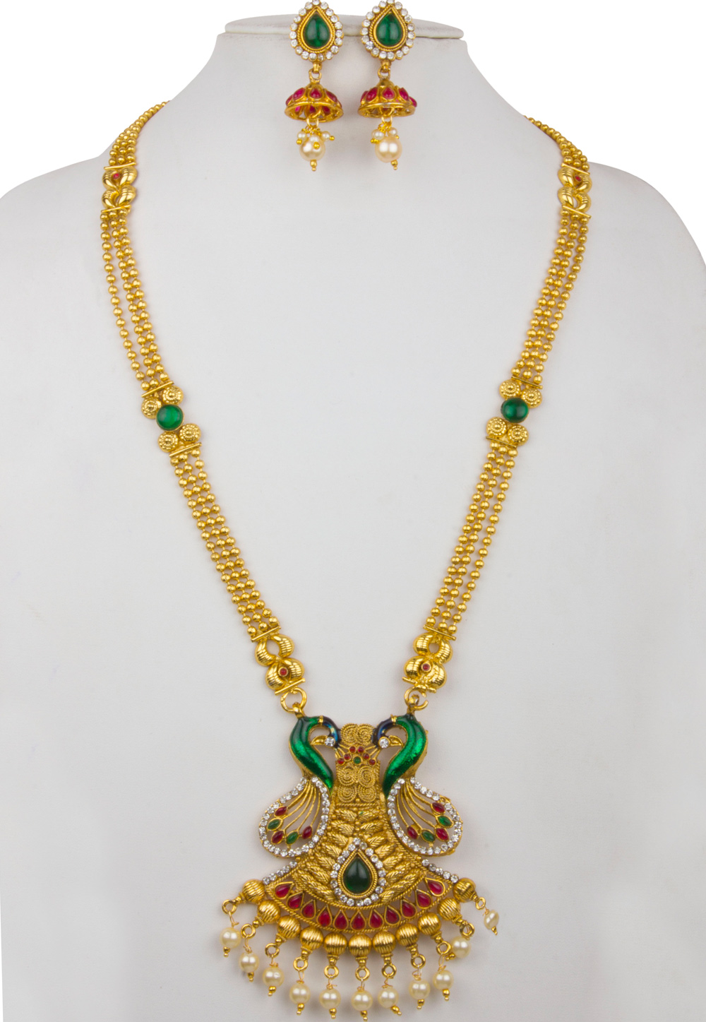 Green Alloy Necklace With Earrings 157145