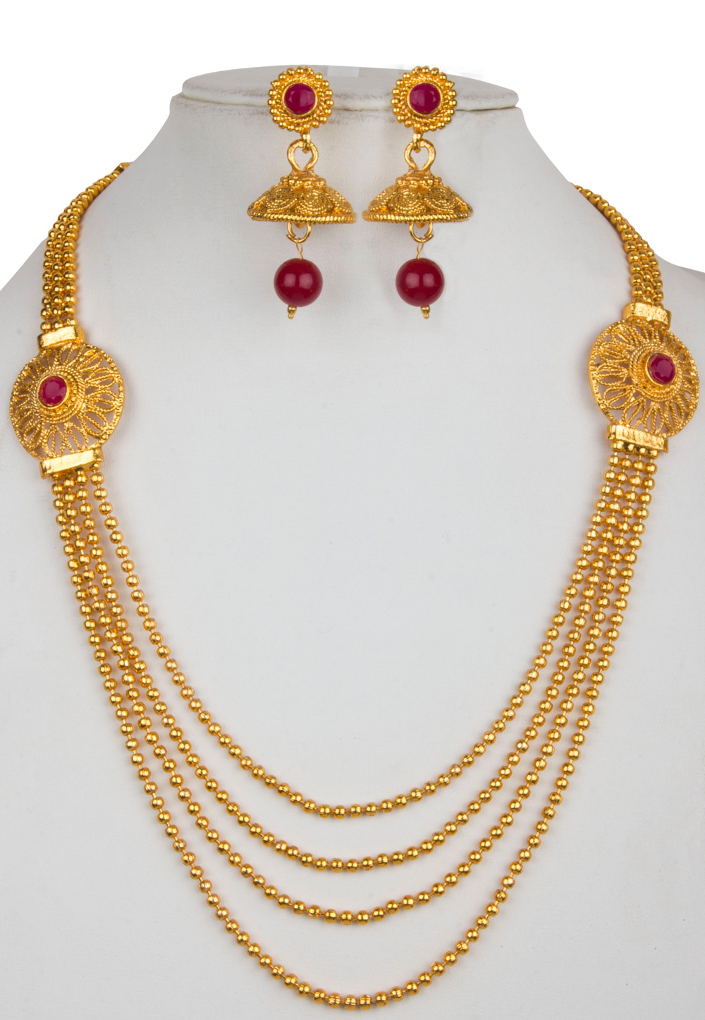 Golden Alloy Necklace With Earrings 157147