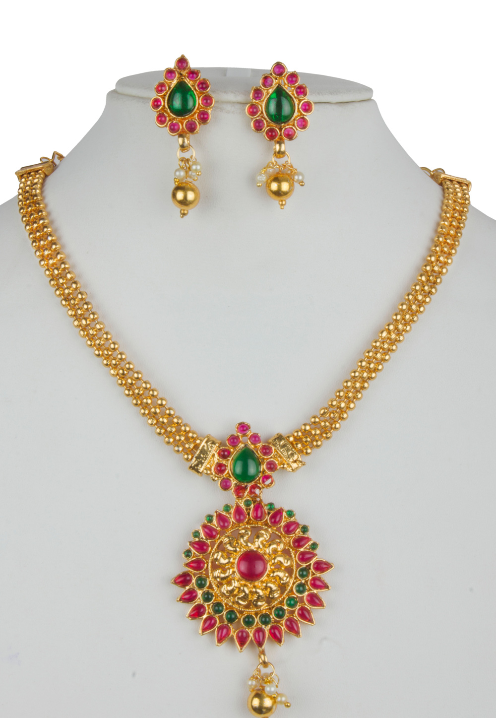 Pink Alloy Necklace With Earrings 157149