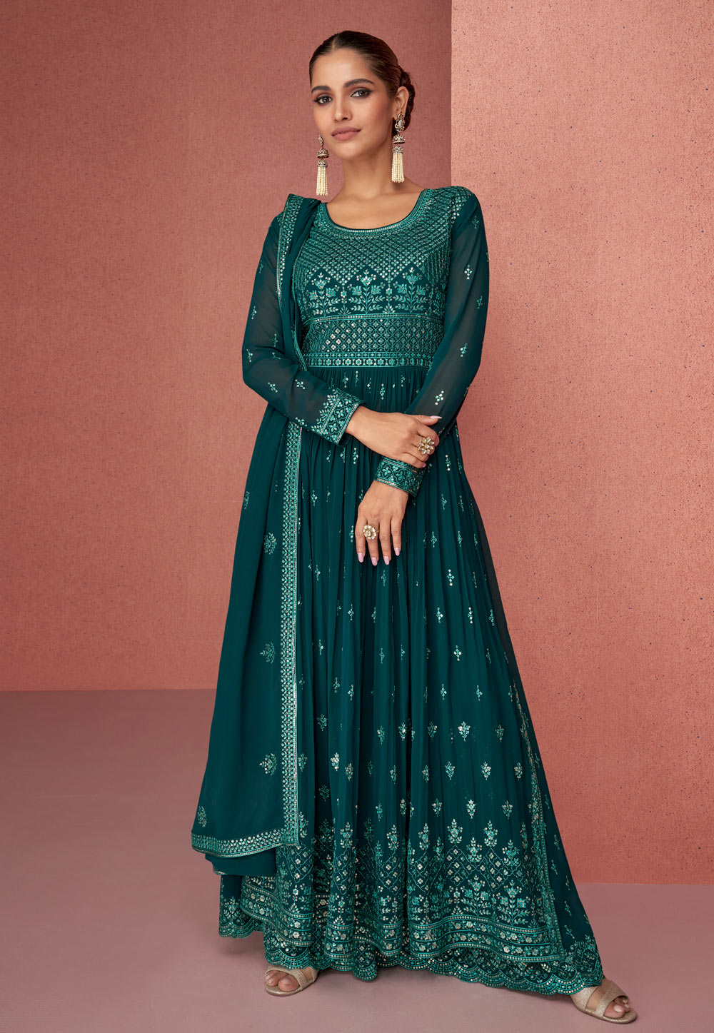 Teal Georgette Palazzo Suit 251796