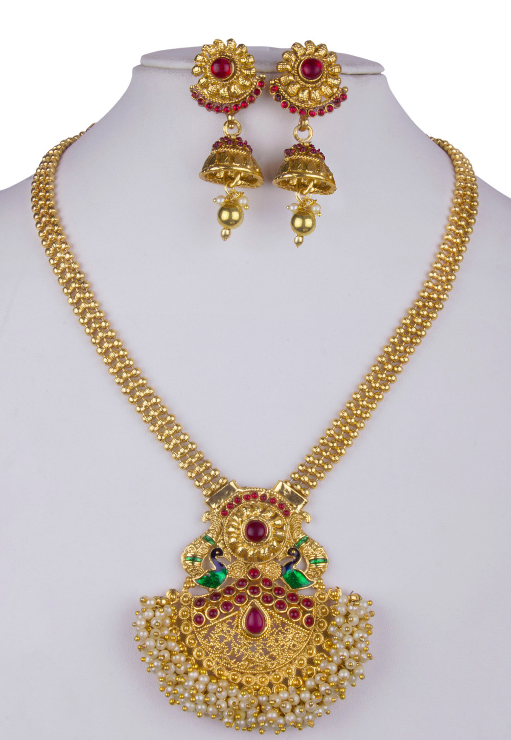 Green Alloy Necklace With Earrings 157154