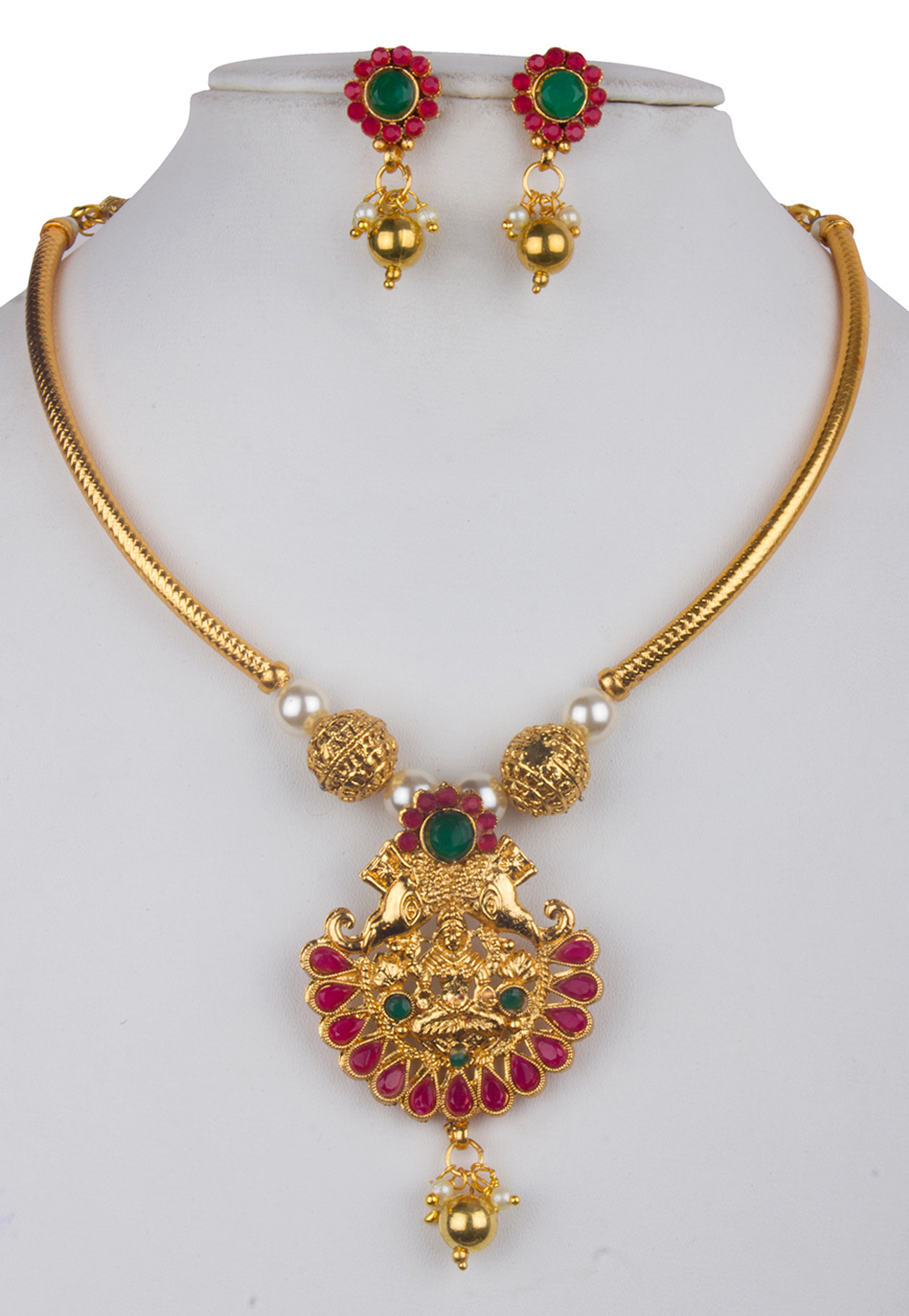 Multicolor Alloy Kundan Necklace With Earrings 156263