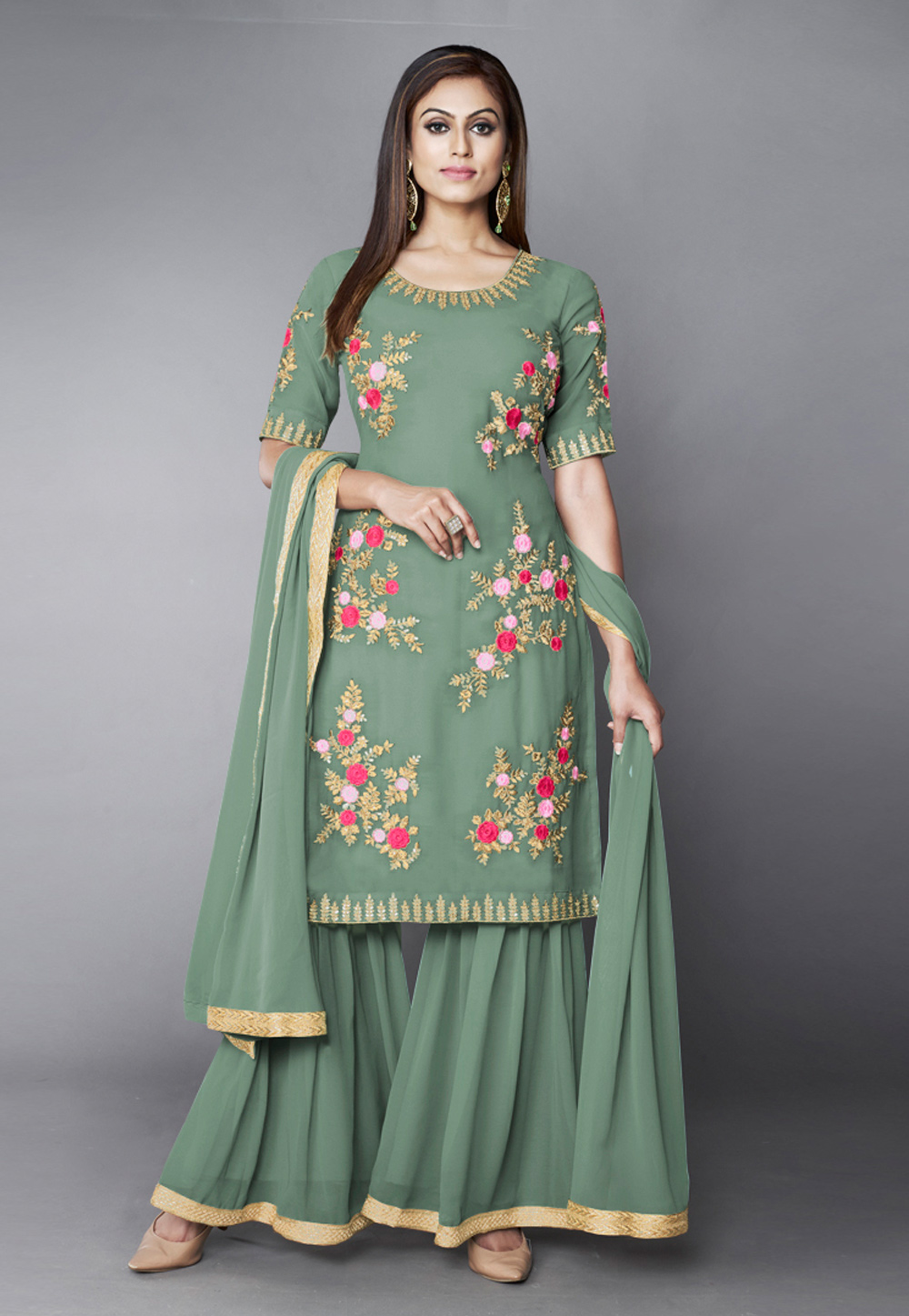 Light Green Georgette Sharara Suit 243997