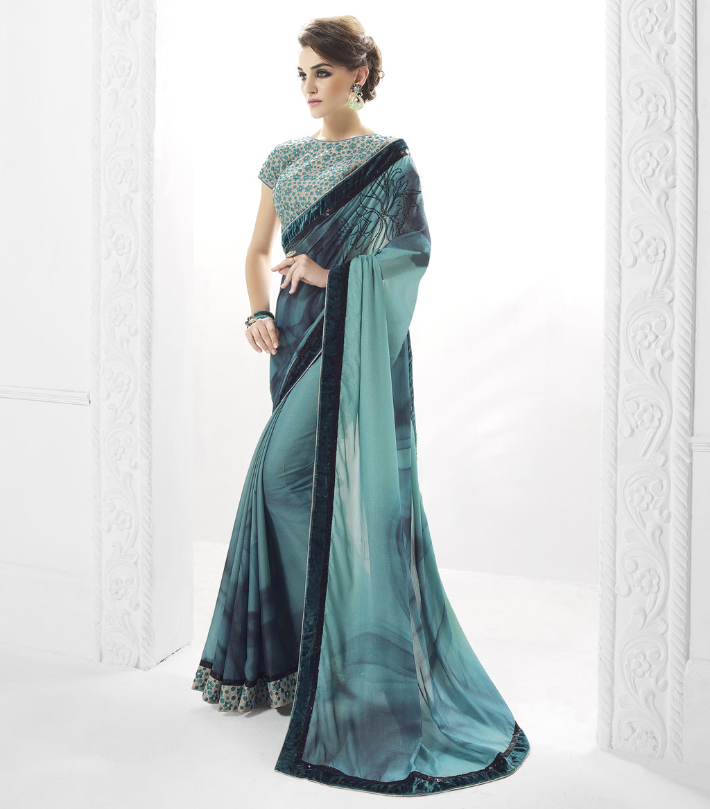 Turquoise Art Silk Party Wear Saree 58589