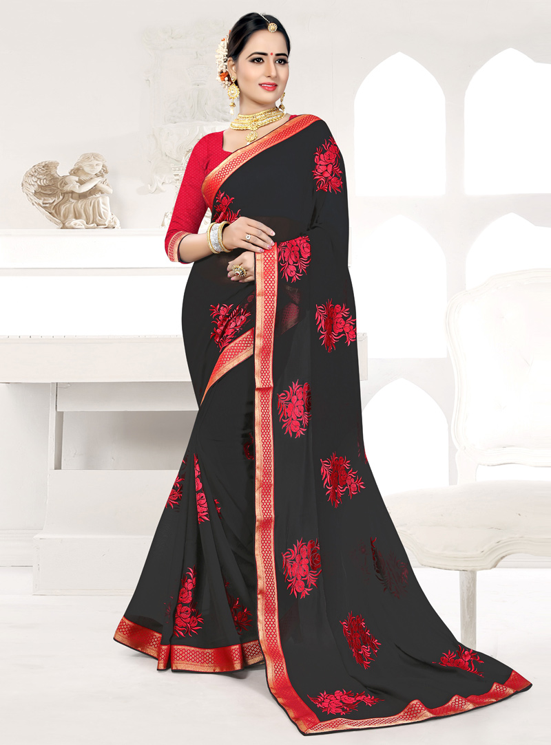 Black Georgette Saree With Blouse 105944
