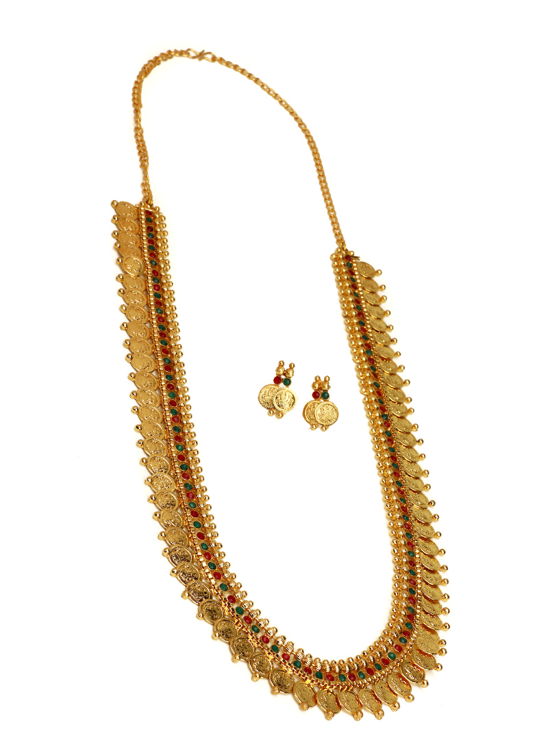 Golden Brass Necklace With Earrings 153169