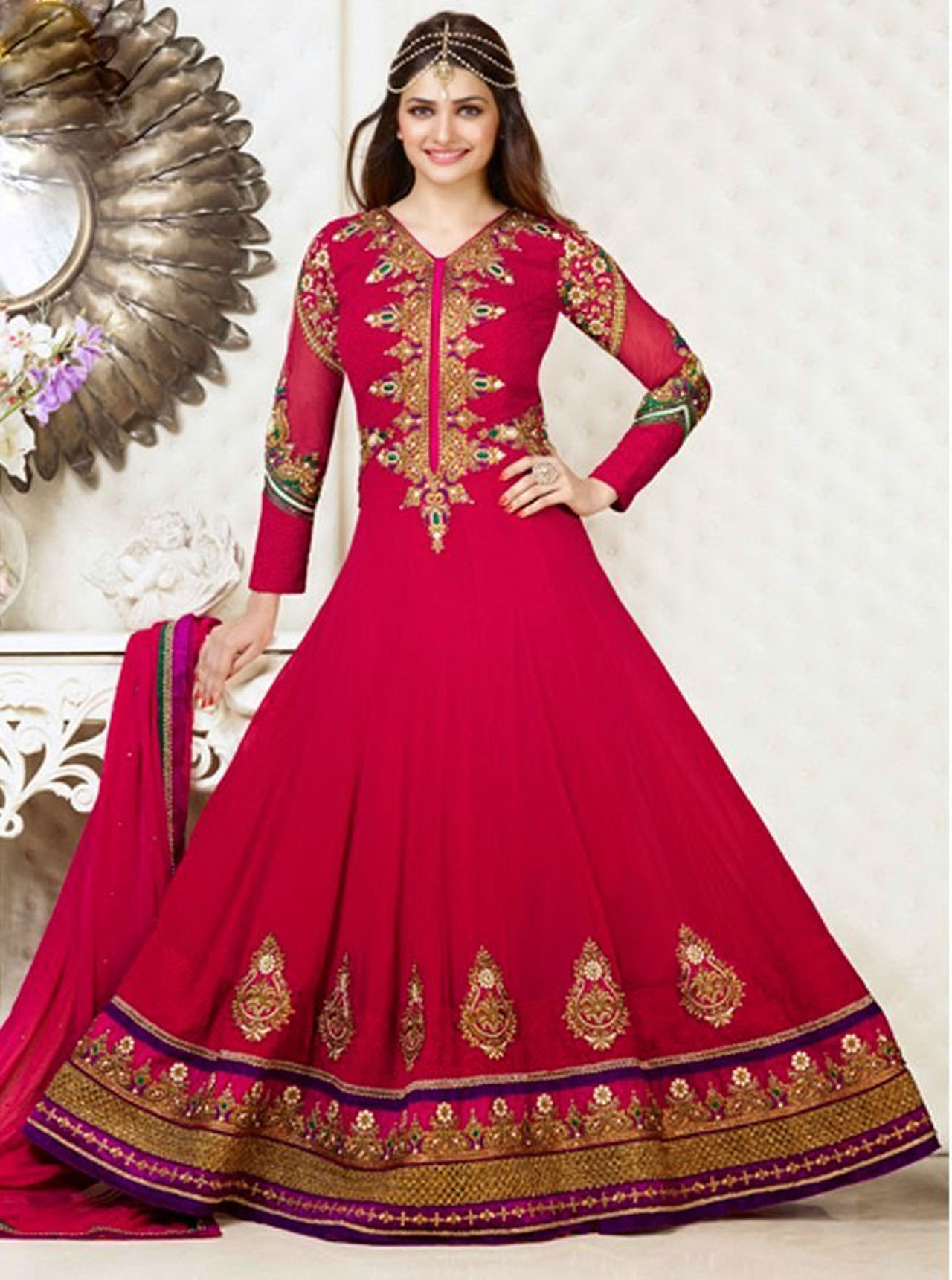 Prachi Desai Pink Georgette Floor Length Anarkali Suit 42904