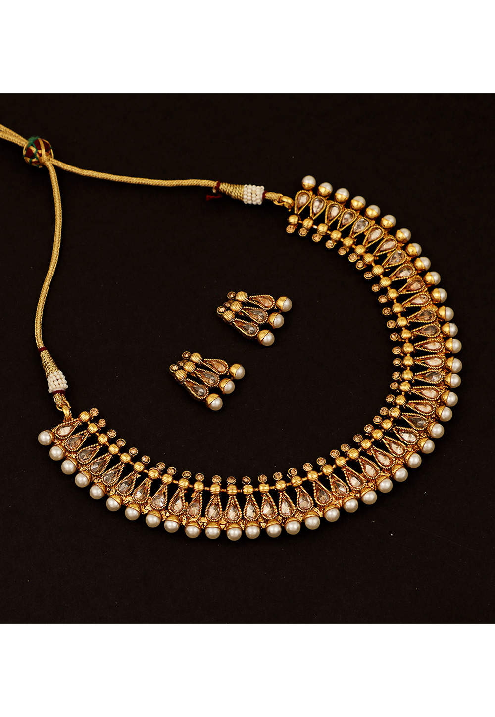 Golden Brass Pearl Set With Earrings 161190