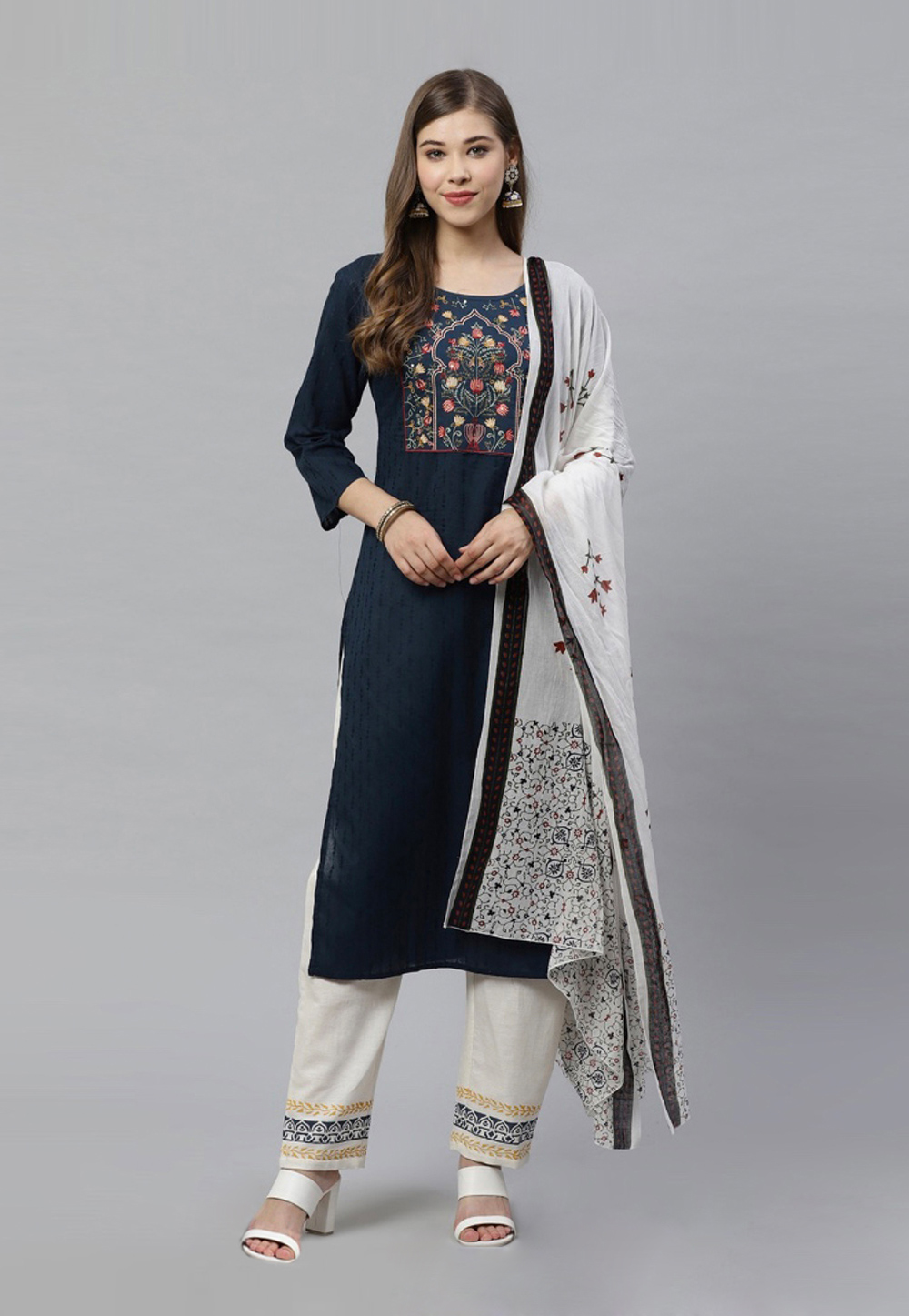 Dark Blue Pure Cotton Readymade Pant Style Suit 203036