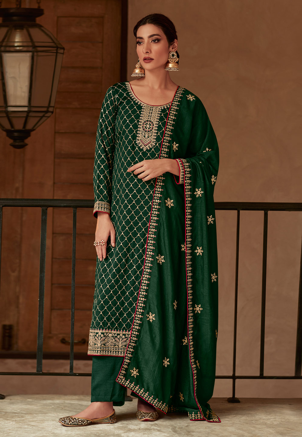 Green Silk Pant Style Suit 255767