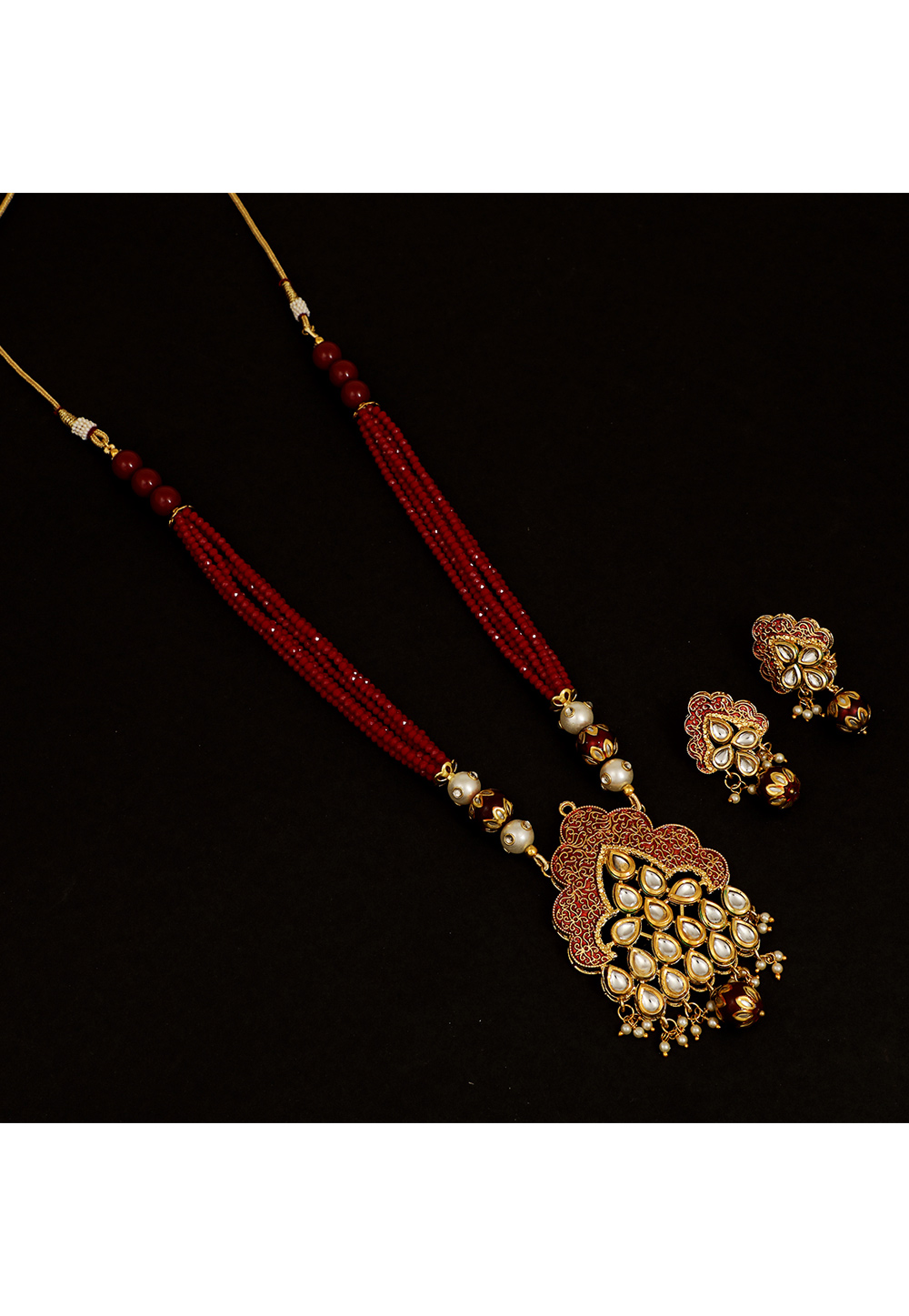 Maroon Brass Kundan Necklace Set With Earrings 161203