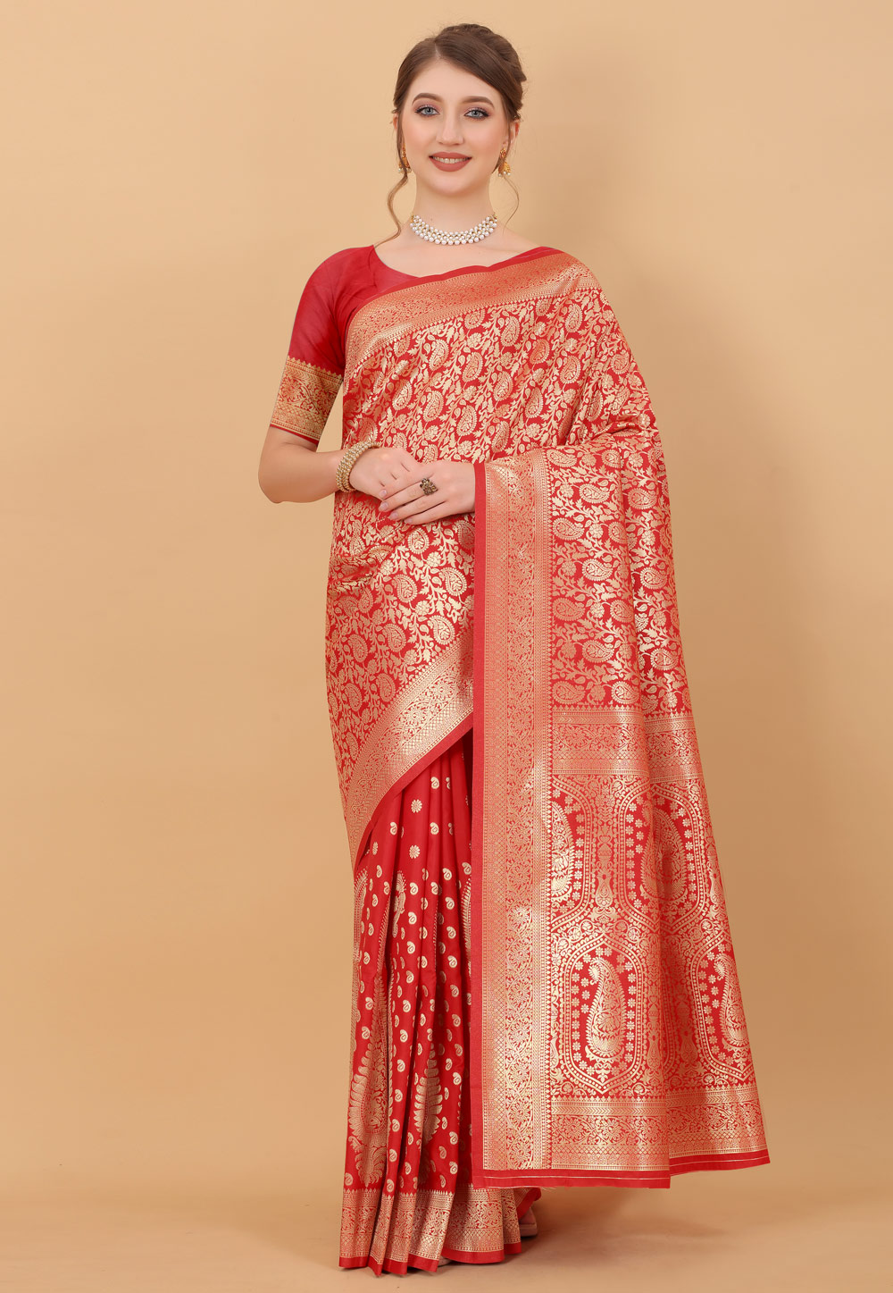 Red Silk Saree With Blouse 244524