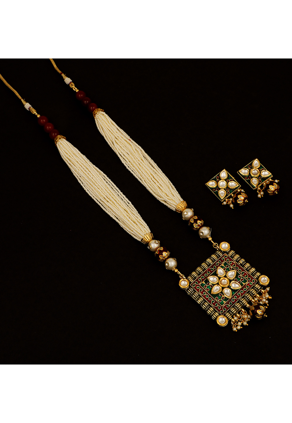 Golden Brass Kundan Necklace Set With Earrings 161207