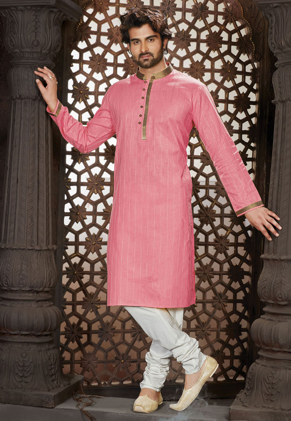 Pink Cotton Readymade Kurta Pajama 165121