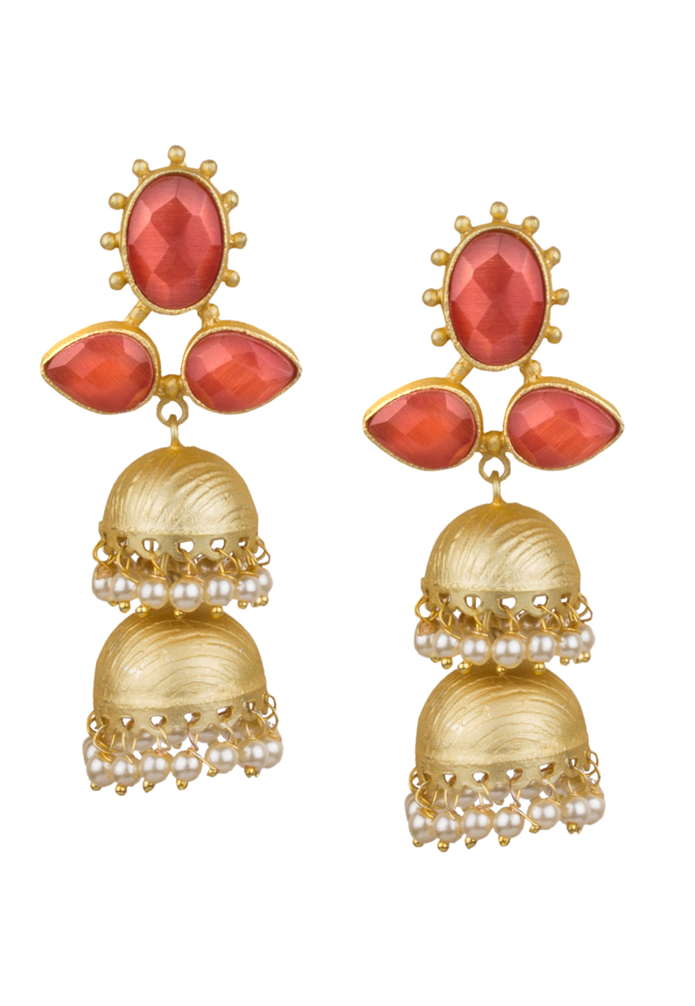 Orange Brass Kundan Earrings 164833