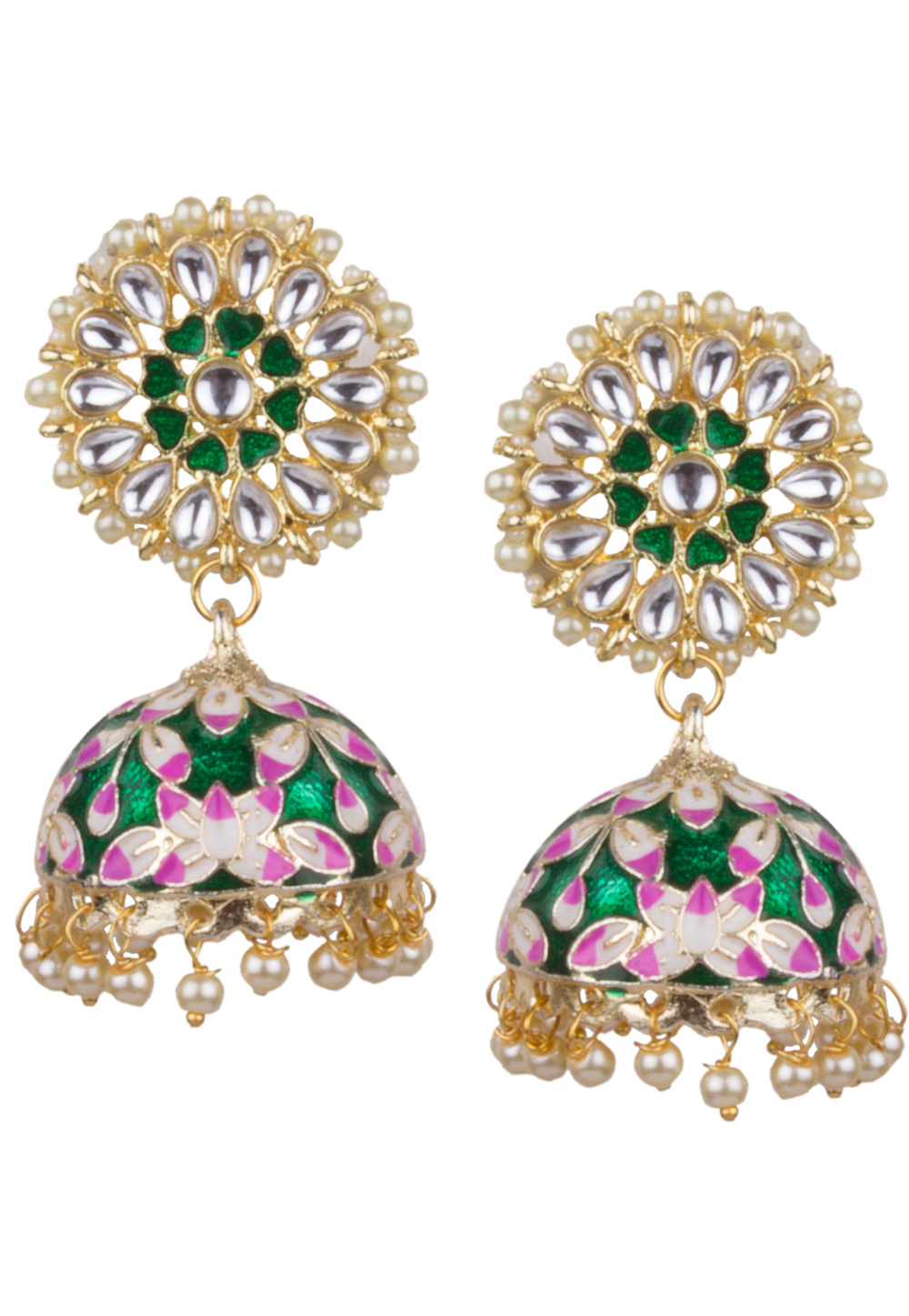 Green Brass Kundan Earrings 164834