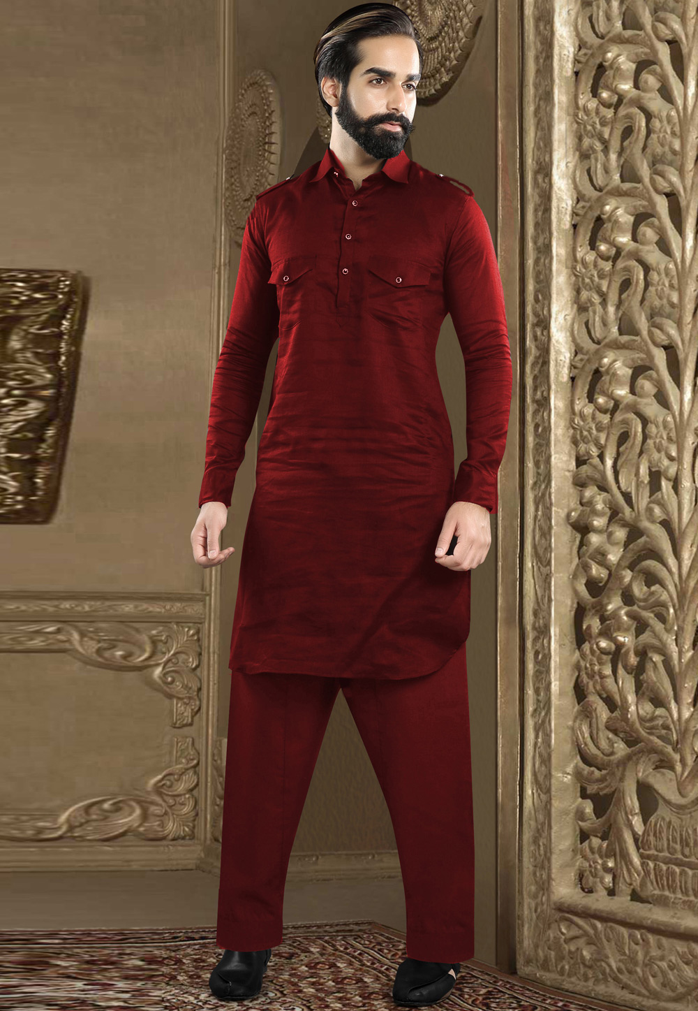 Cotton Plain Men Full Sleeve Pathani Suit, Casual at Rs 550/set in New Delhi