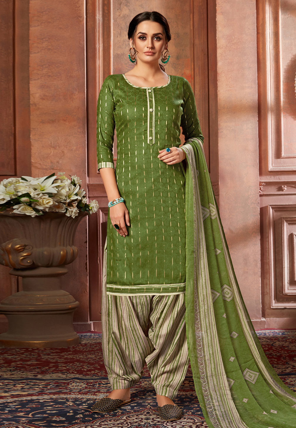Green Jacquard Punjabi Suit 200708