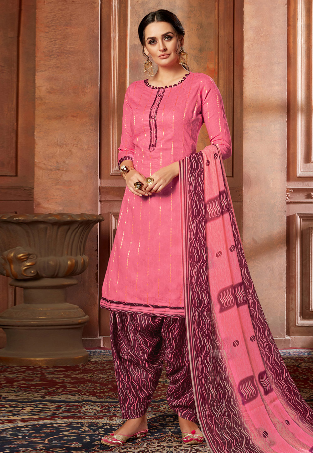 Pink Jacquard Patiala Suit 200709
