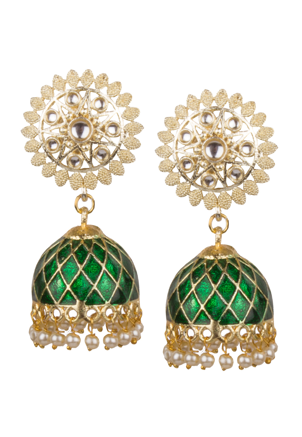 Green Brass Kundan Earrings 164843