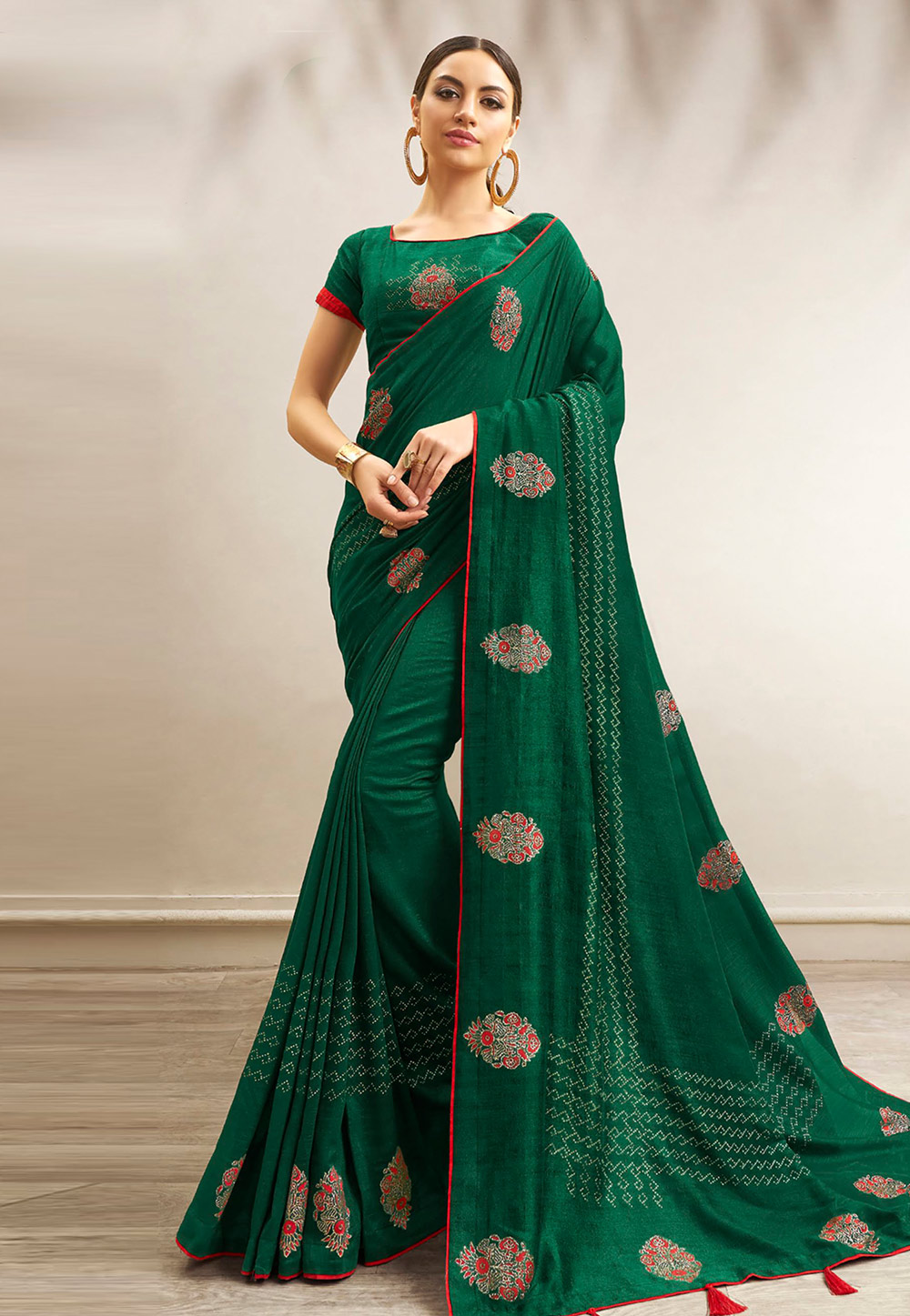 Green Chanderi Silk Festival Wear Saree 201211