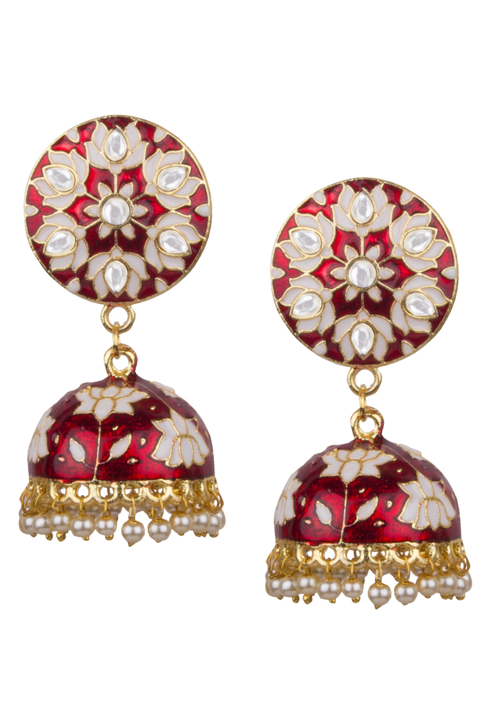Red Brass Kundan Earrings 164853