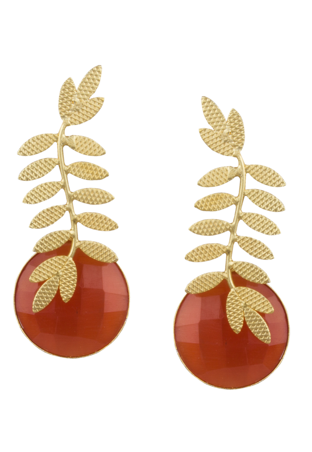 Orange Brass Kundan Earrings 164857