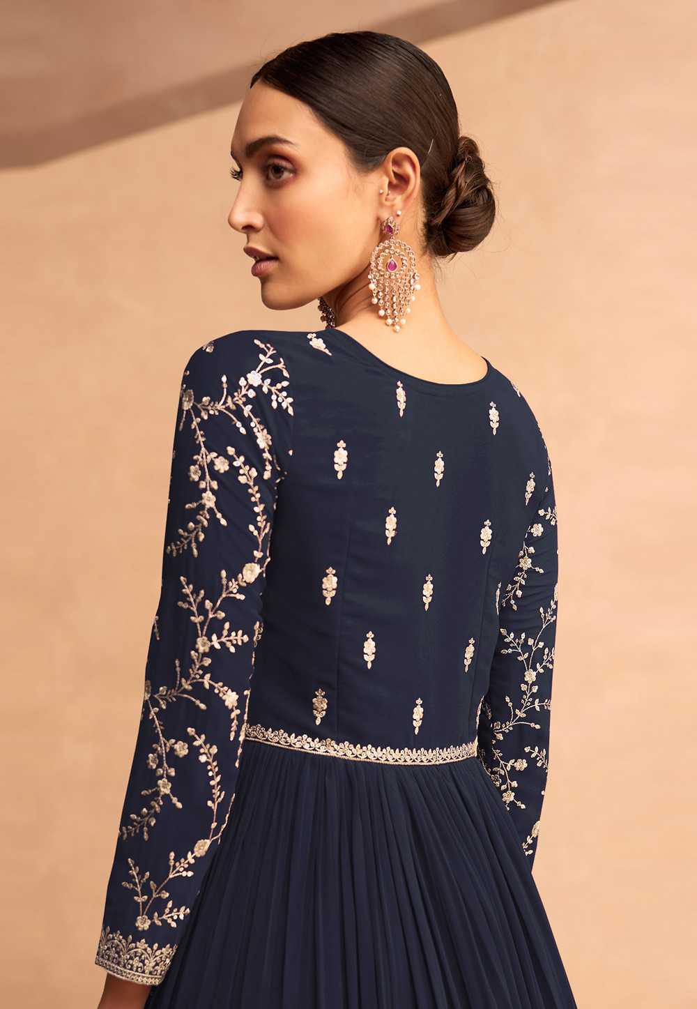 Buy Navy Blue Faux Georgette Embroidered Anarkali Suit Party Wear