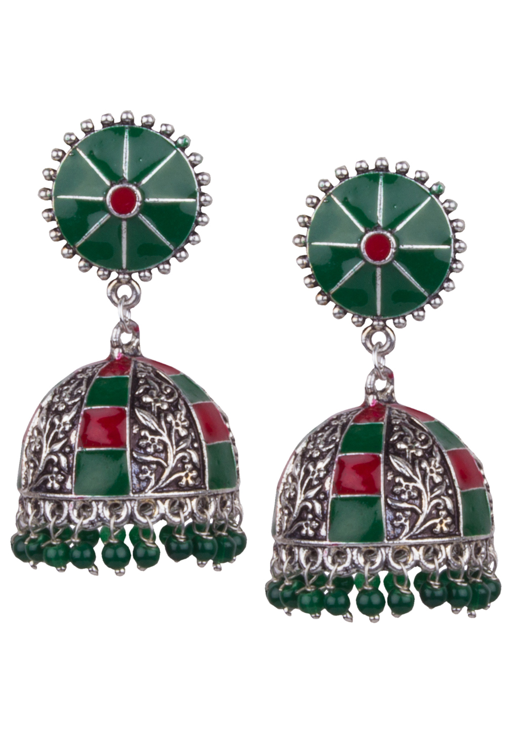 Green Brass Kundan Earrings 164862