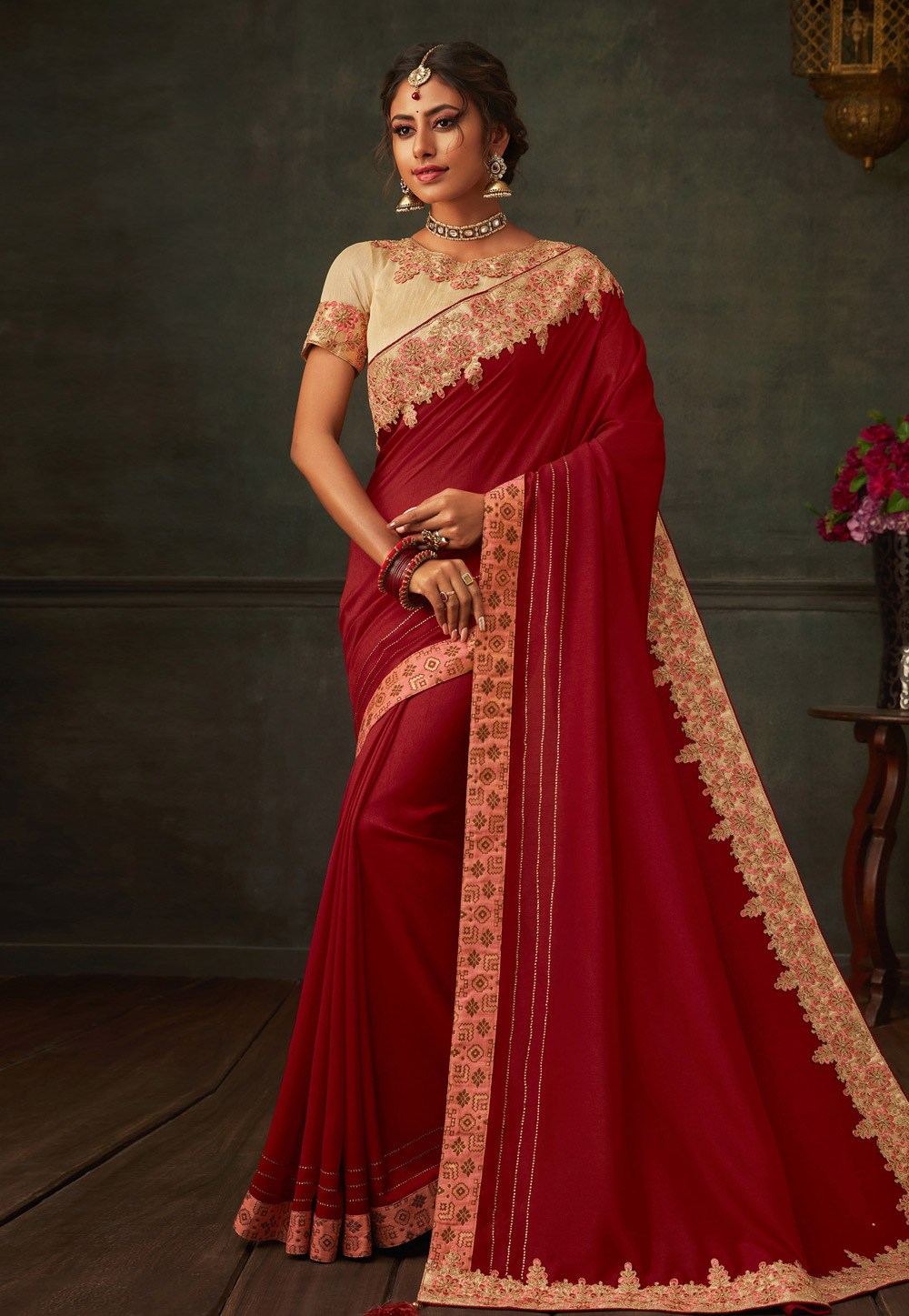 Maroon Poly Silk Saree With Blouse 201160
