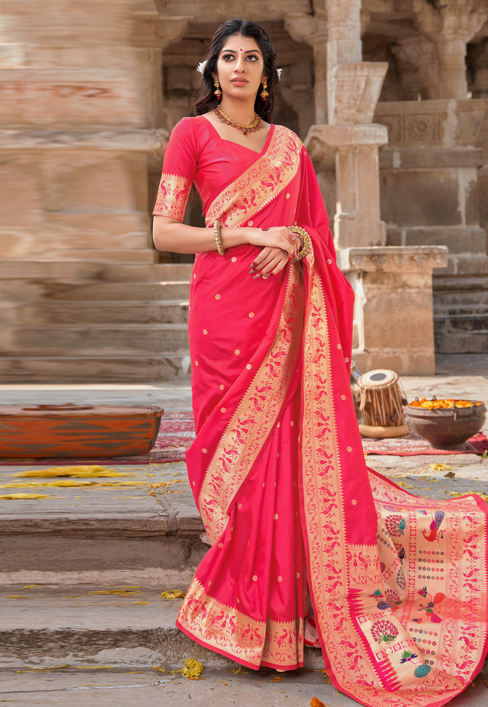 Pink Banarasi Silk Saree With Heavy Border 243220