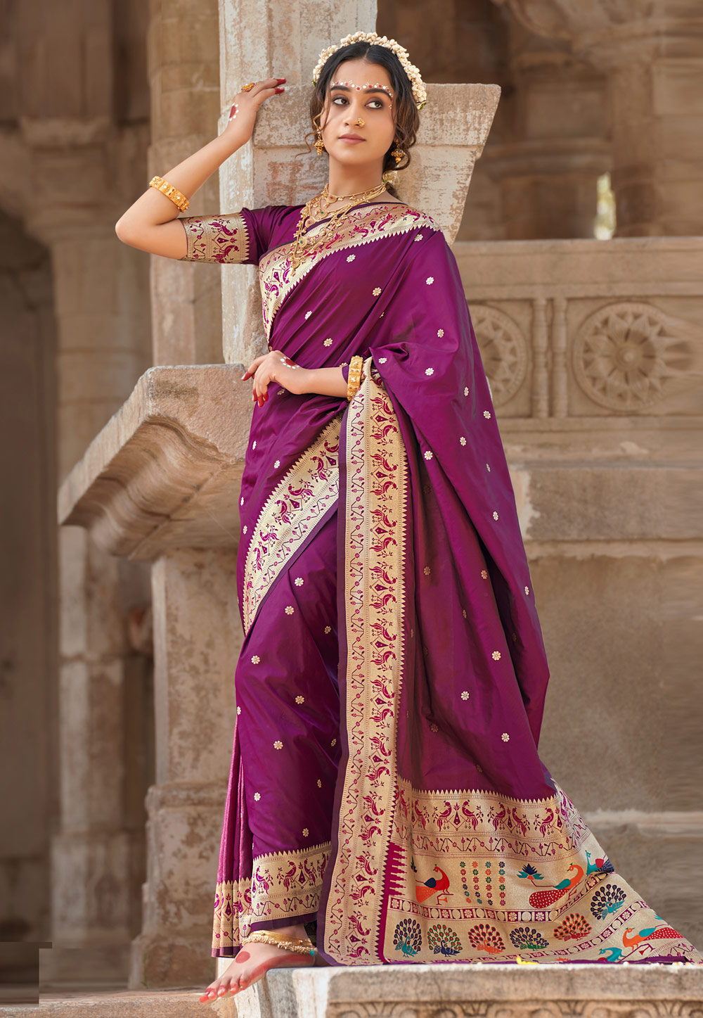 Purple Banarasi Silk Saree With Heavy Border 243222