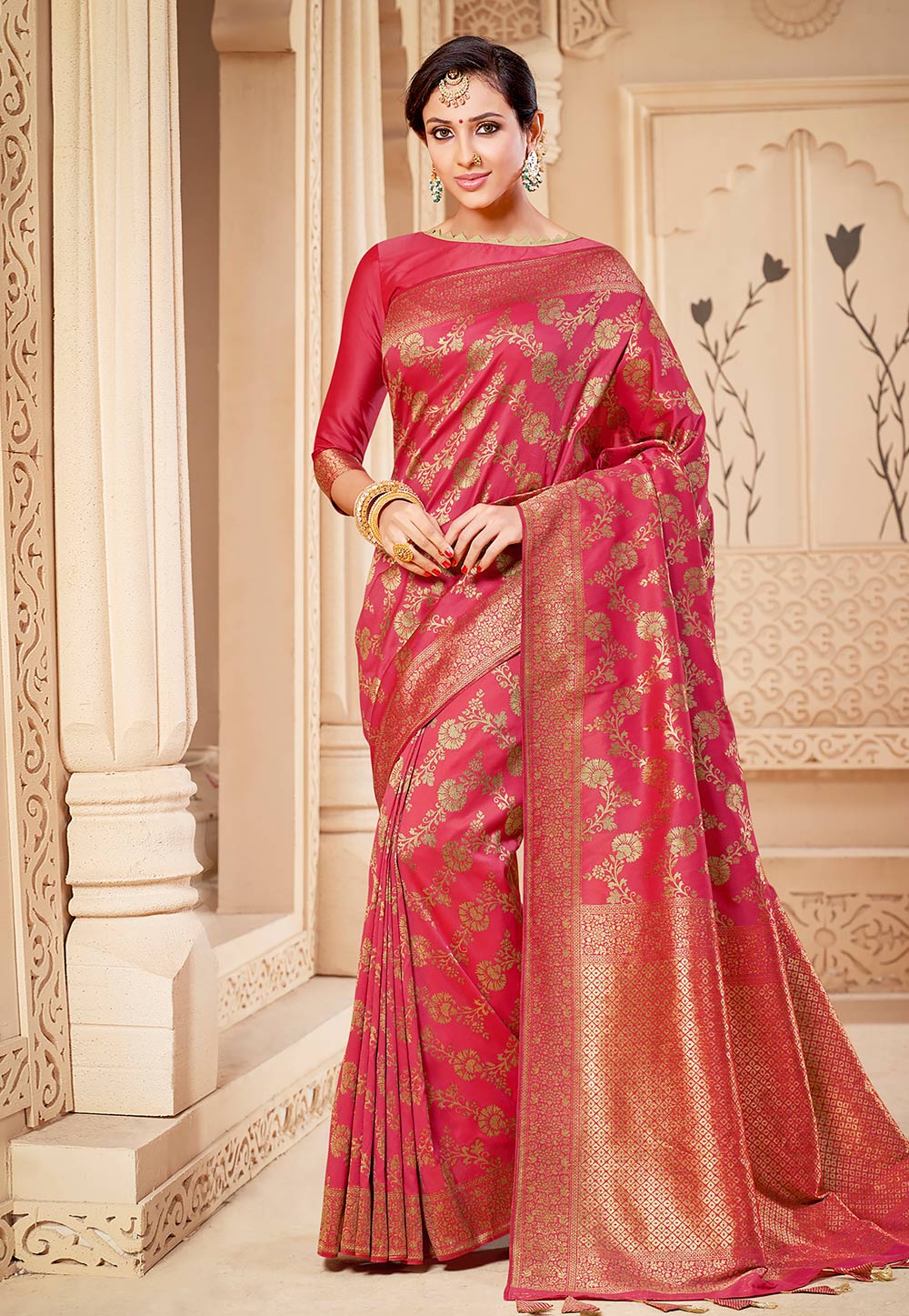 Pink Banarasi Festival Wear Saree 207818