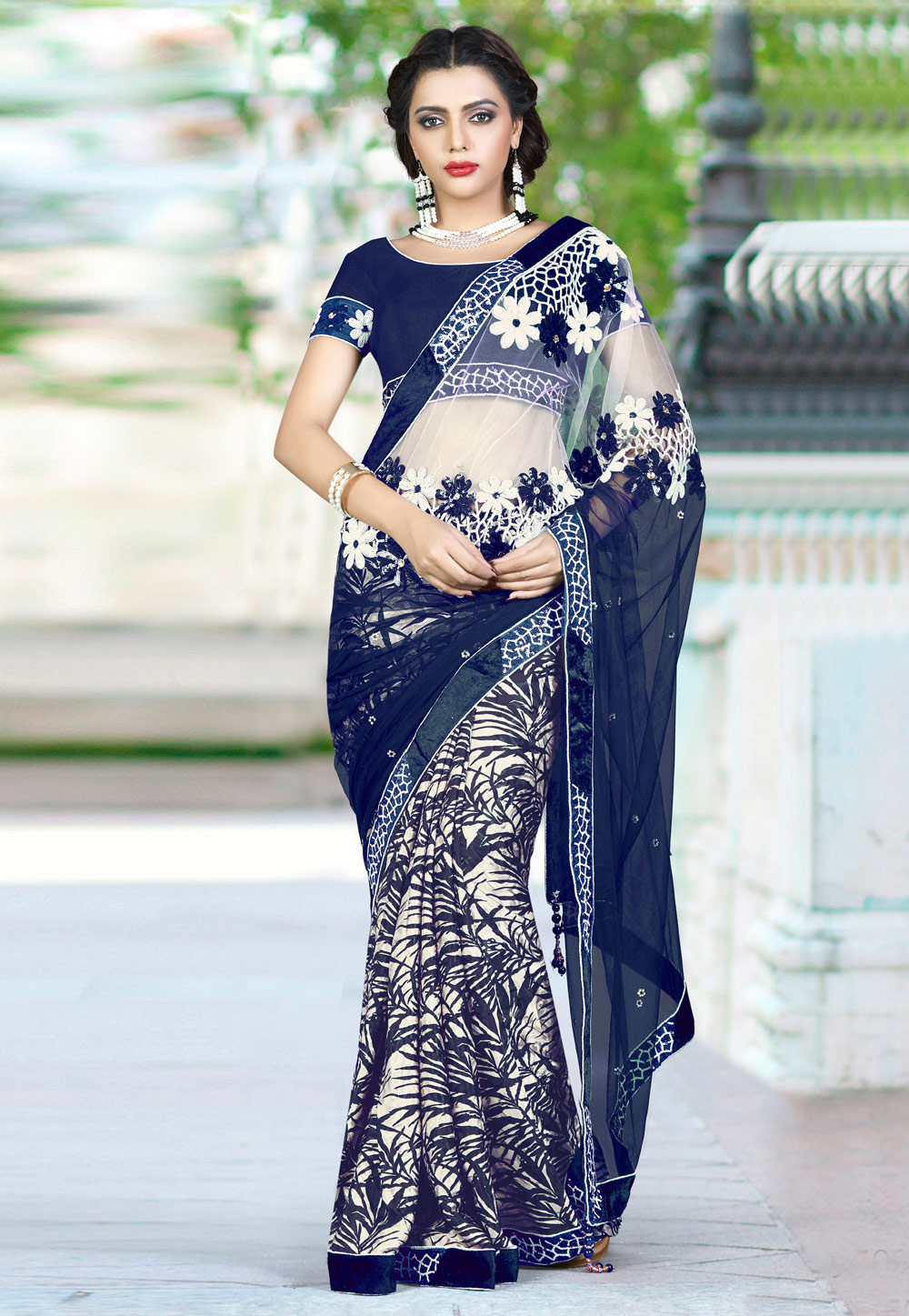 Blue Net Saree With Blouse 191550