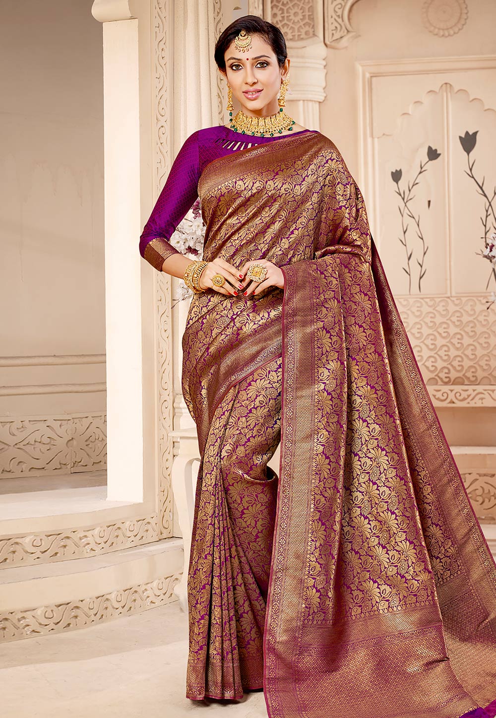 Purple Banarasi Saree With Blouse 207819