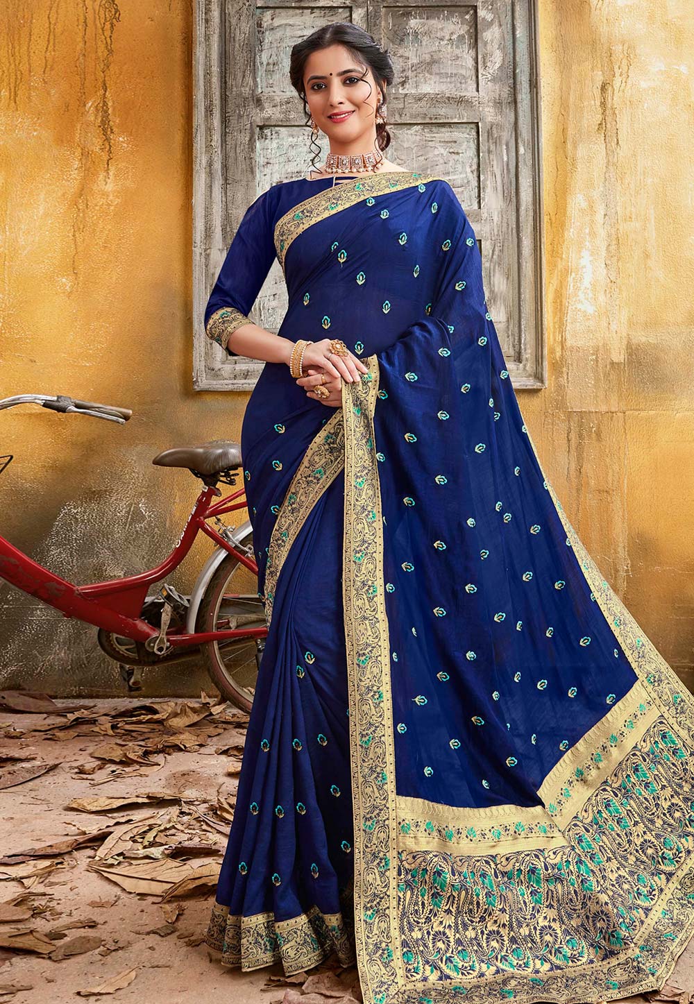 Blue Chanderi Silk Festival Wear Saree 201152
