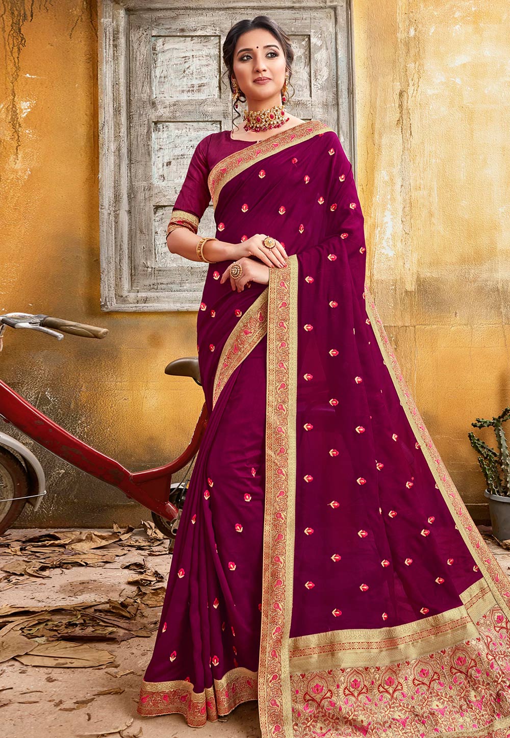 Purple Chanderi Silk Saree With Blouse 201159