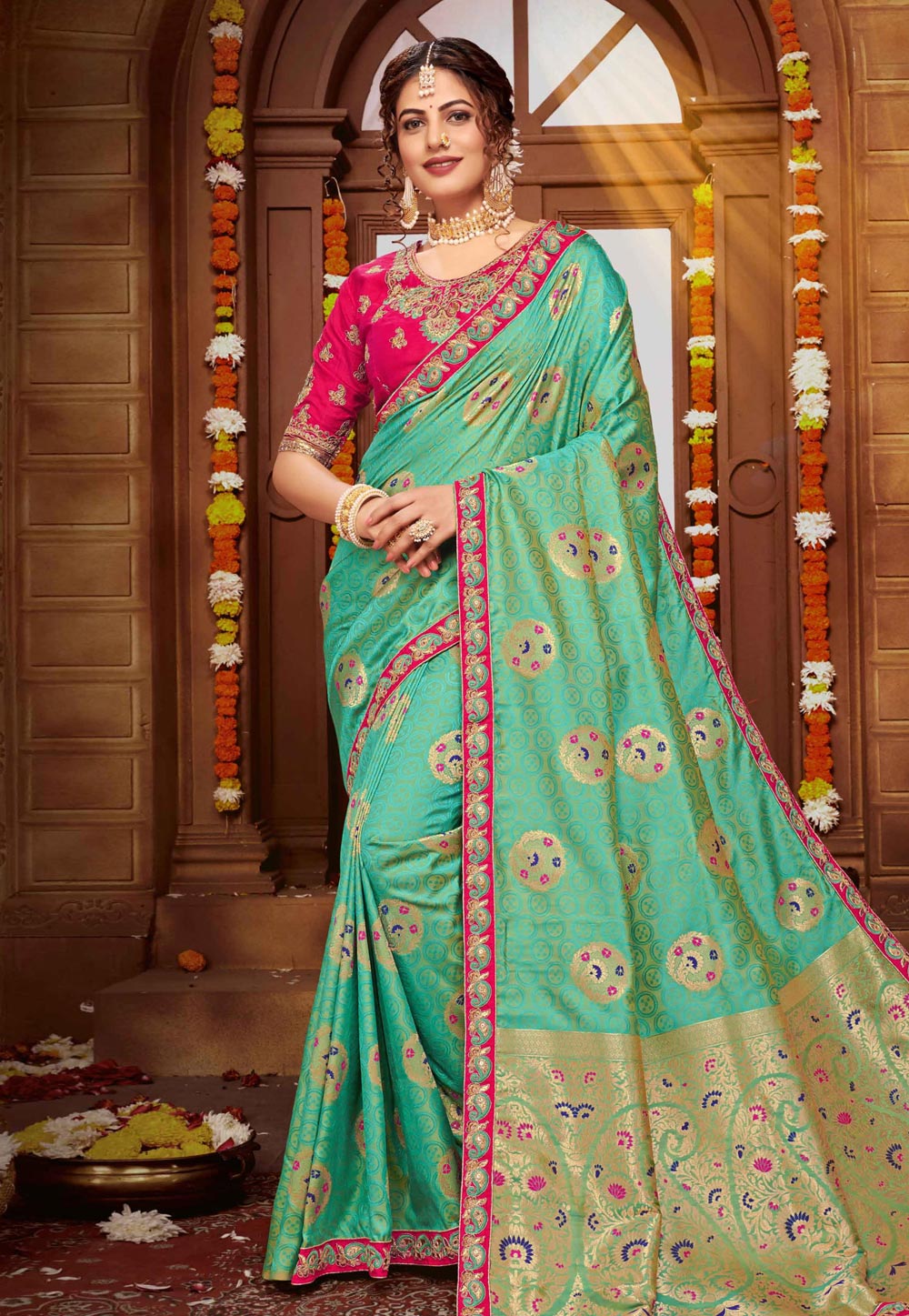 Green Banarasi Silk Festival Wear Saree 201226