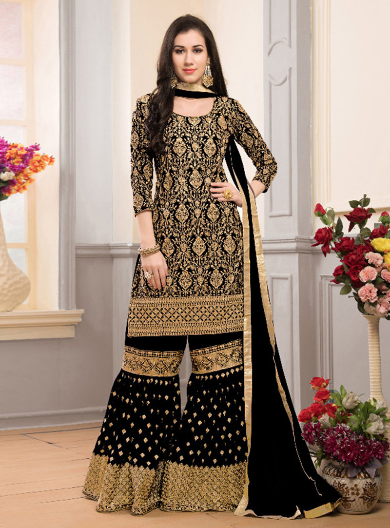 Black Georgette Sharara Style Suit 142303