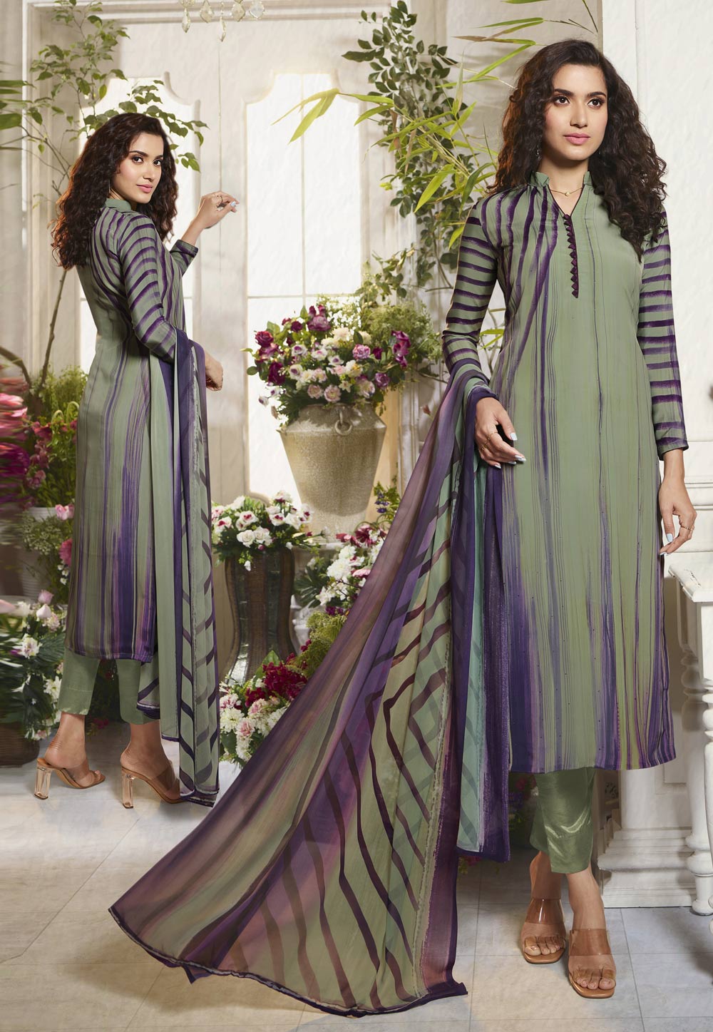 Light Green Crepe Pant Style Suit 201237