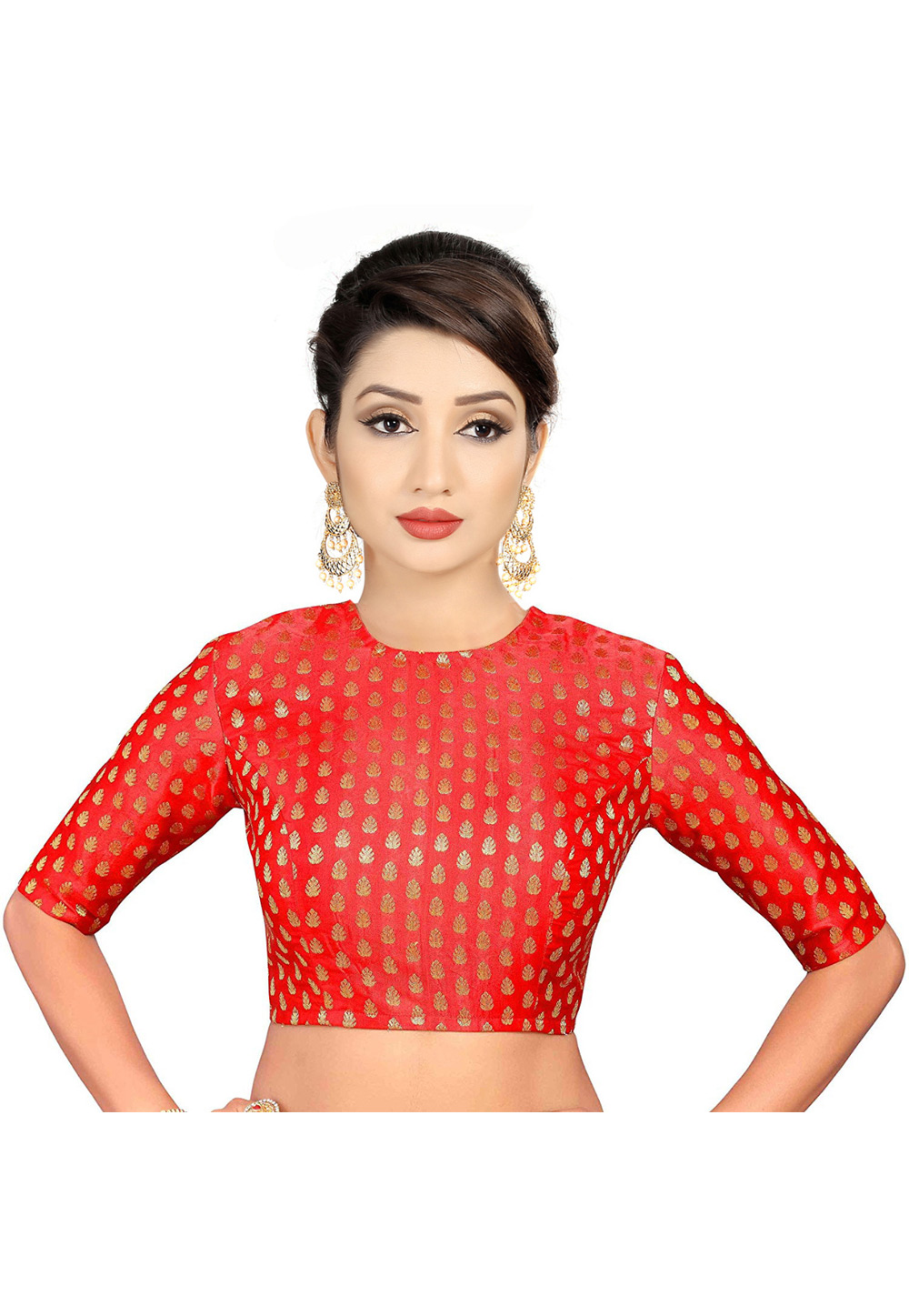 Red Jacquard Readymade Blouse 201259