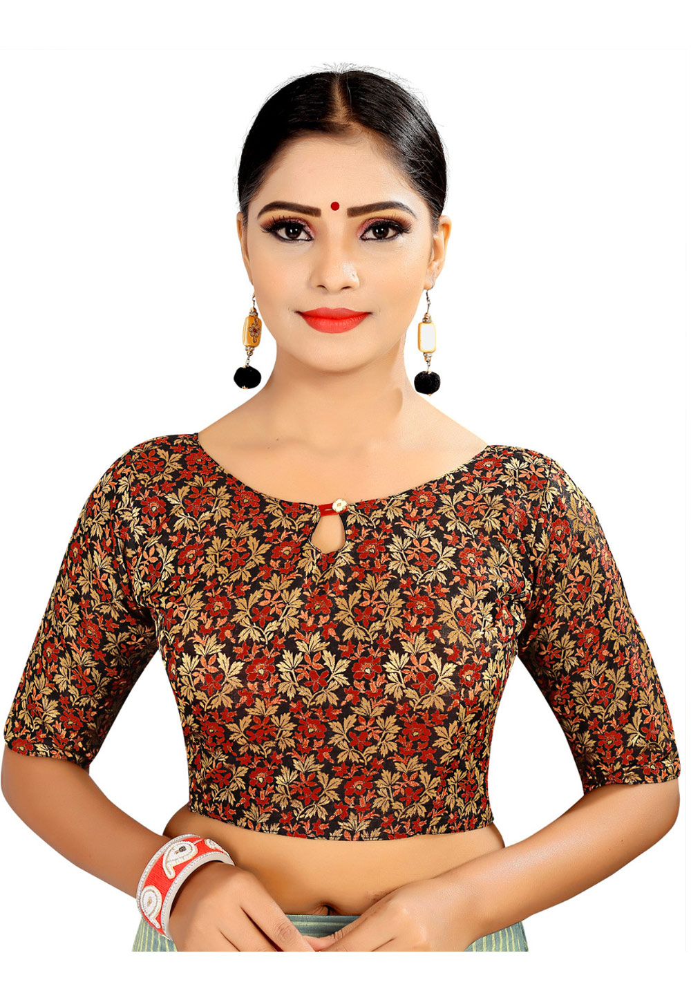 Red Jacquard Readymade Blouse 201261