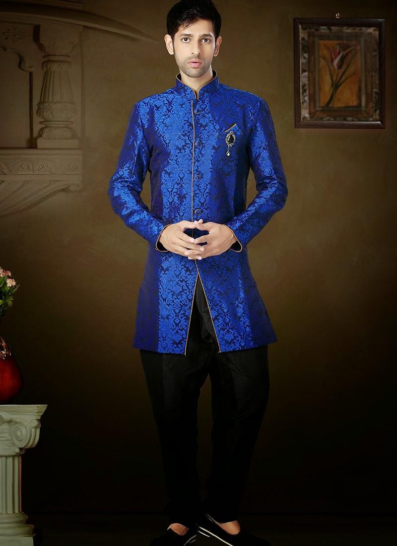 Blue Silk Ready Made Indo Western Suit 40739