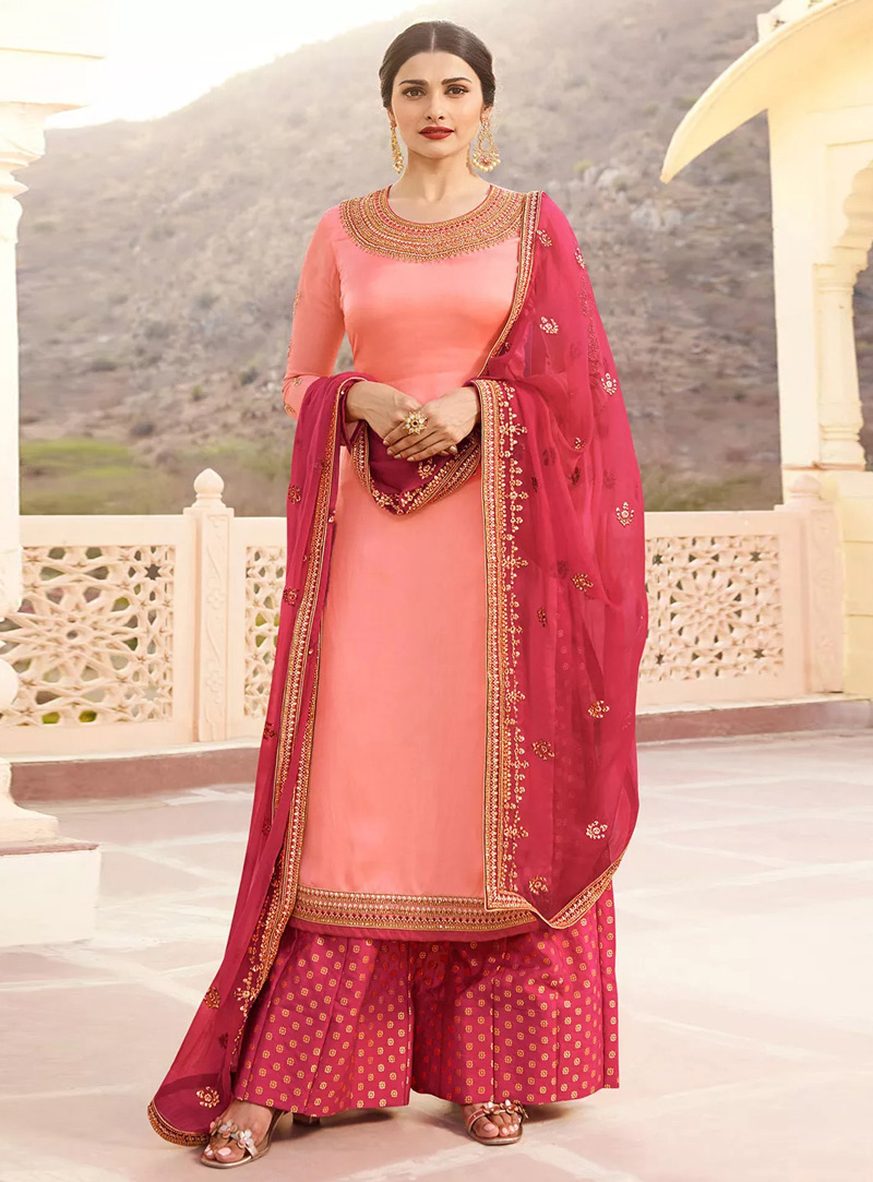 Prachi Desai Pink Georgette Palazzo Style Suit 148021