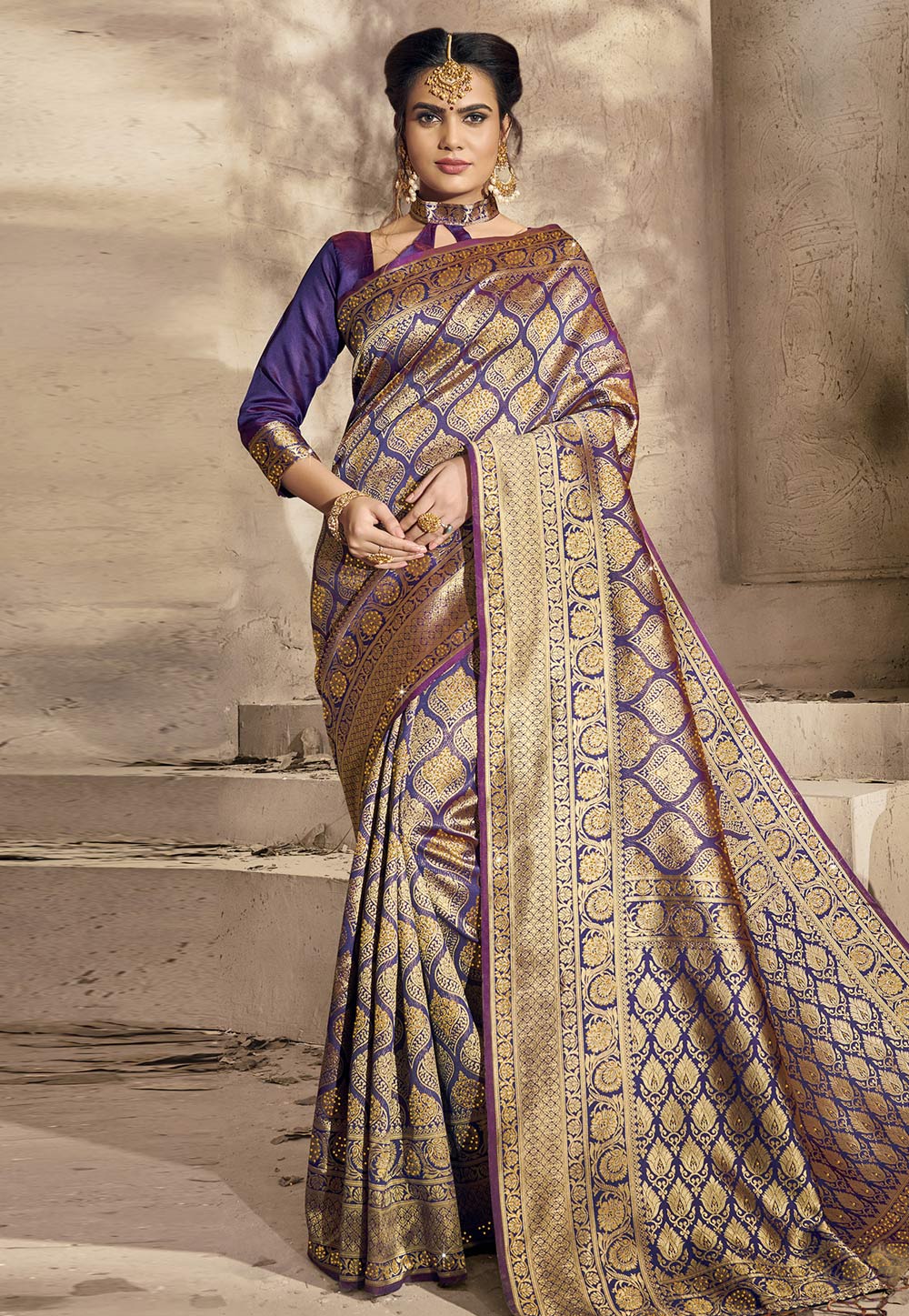 Purple Jacquard Silk Saree With Blouse 201393