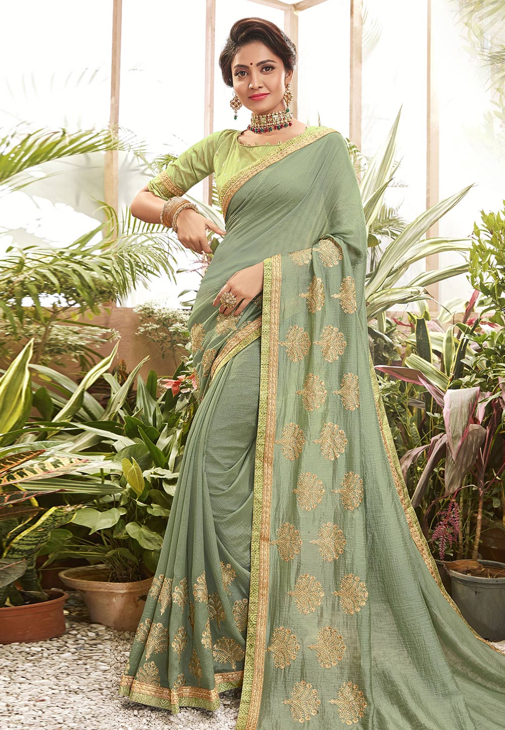 Shaded Green Chanderi Silk Saree With Blouse 201617