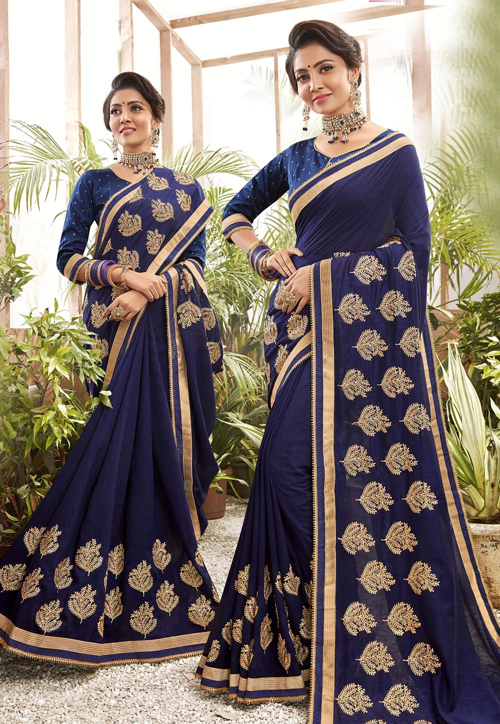 Navy Blue Chanderi Silk Festival Wear Saree 201618